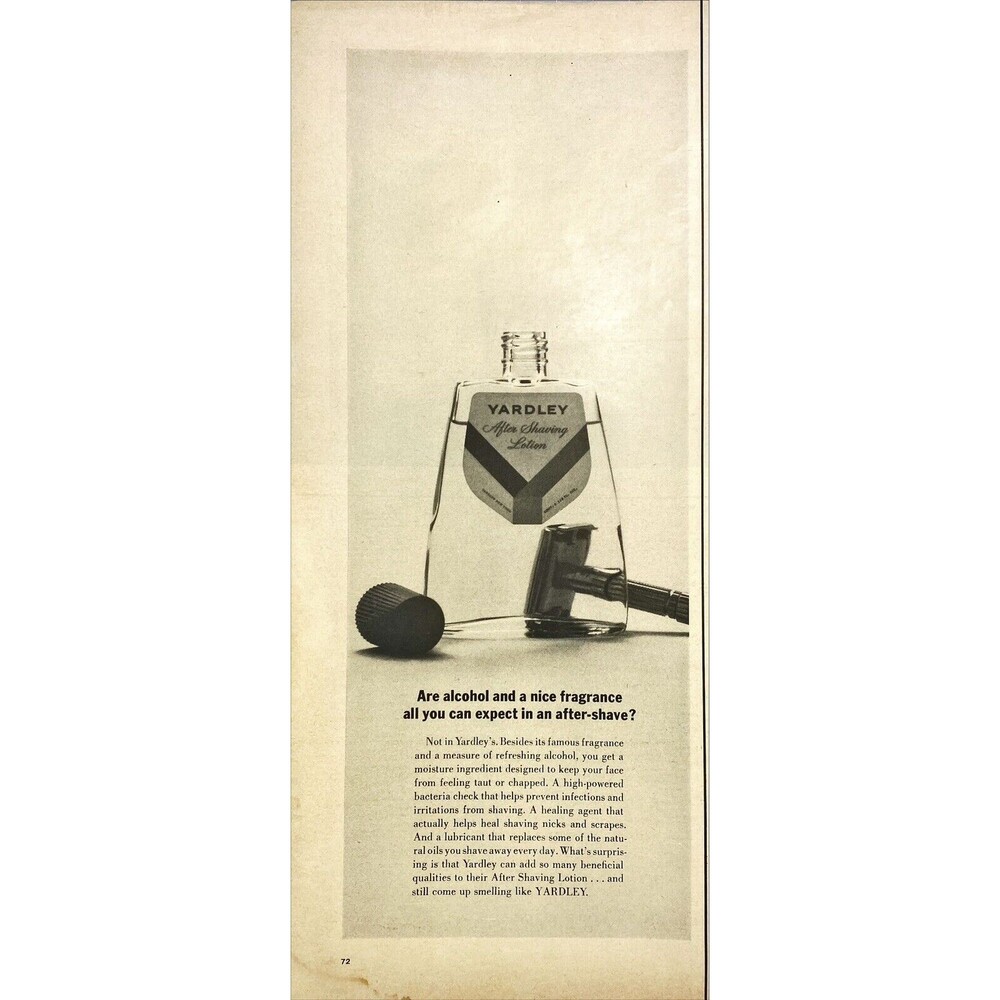 Yardley After Shave "Anti-bacterial helps prevent infection/Irritation" Ad 1963